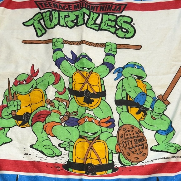 Vintage 1990 Twin Sheet Set Flat Fitted Pillowcase Teenage Mutant Ninja Turtles - Picture 10 of 10